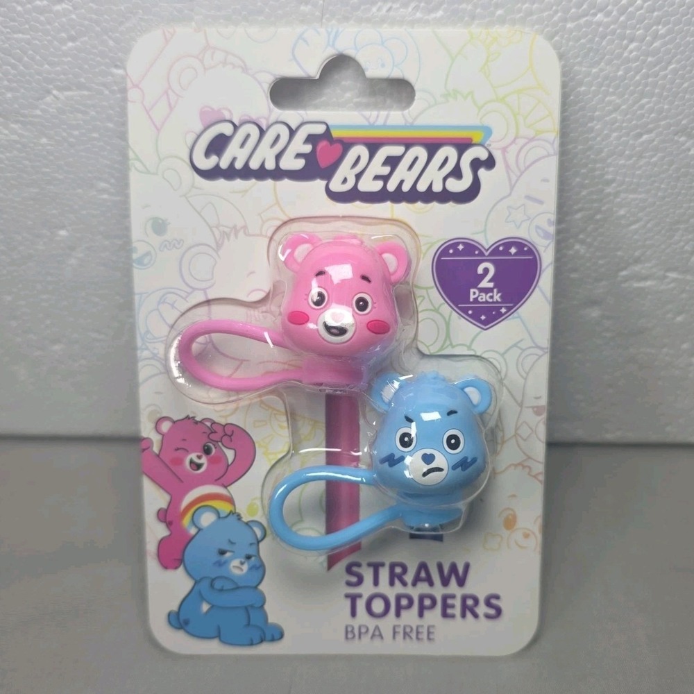 Care Bear Straw Toppers Pink Blue BPA Free